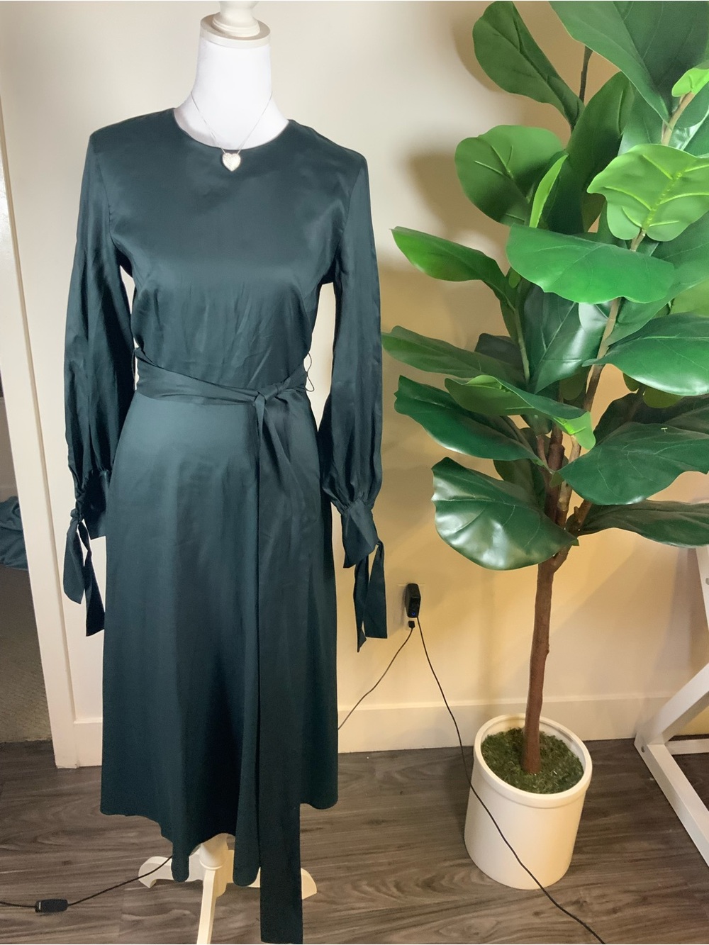 Zara Forest Green Long Sleeve Wrap Midi Dress